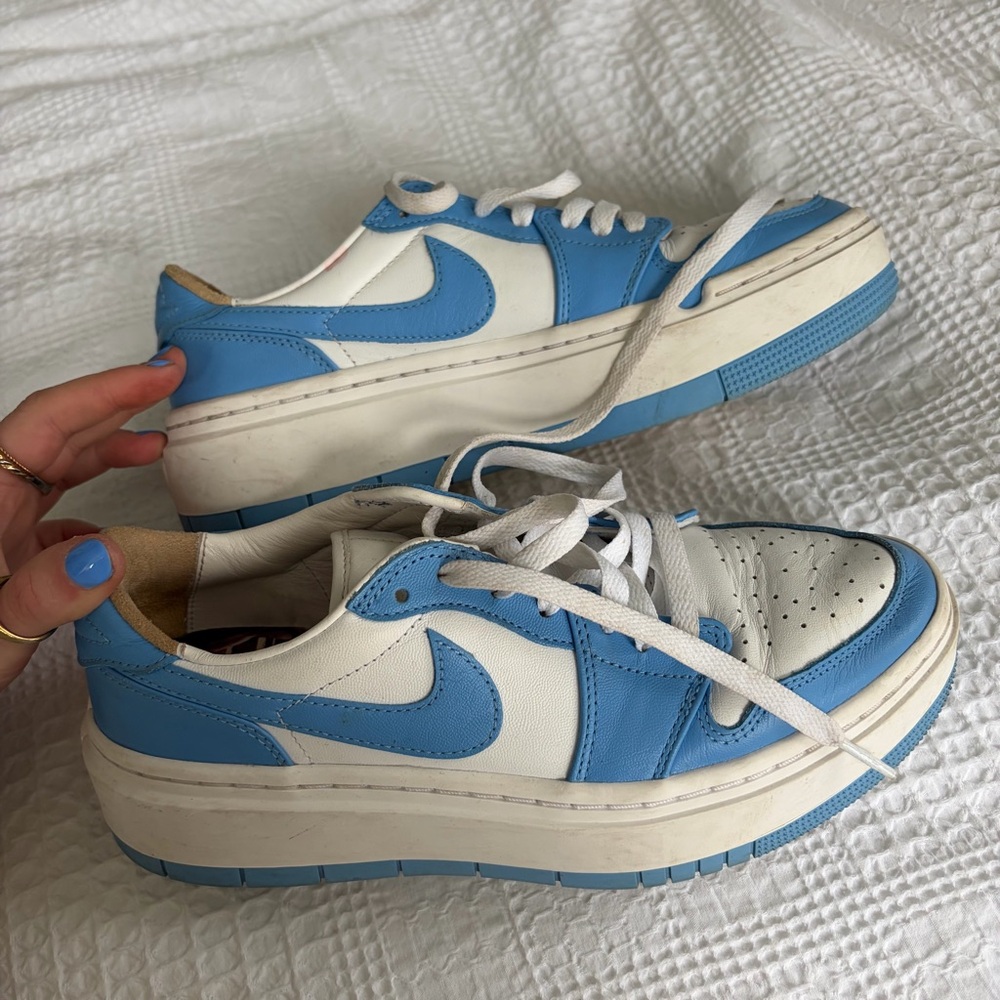 Nike White and Light Blue Low-Top Platform Sneakers
